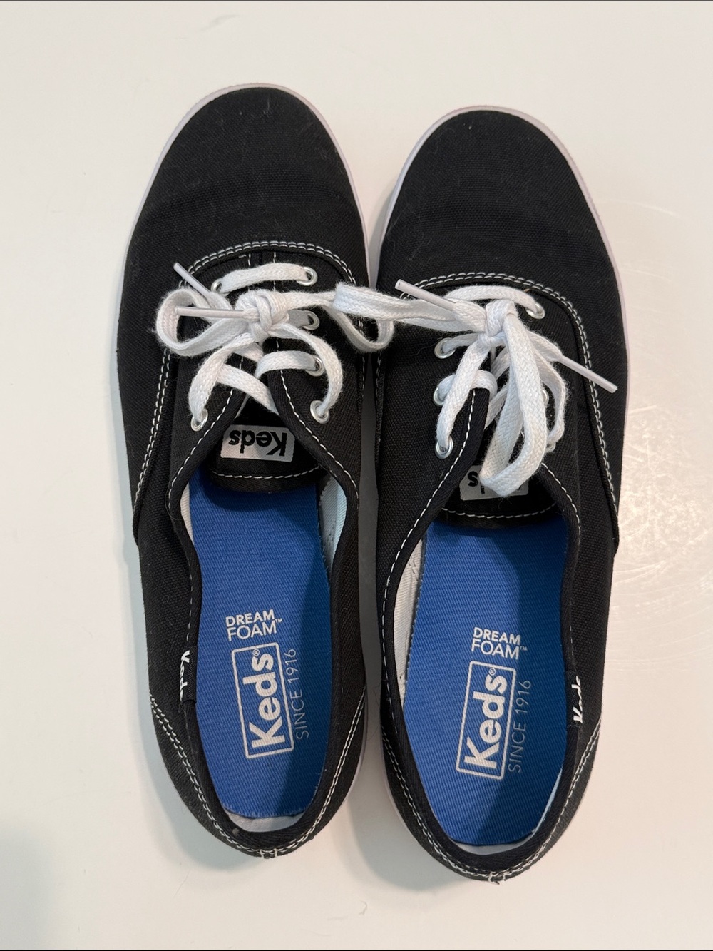 Keds Black Canvas Lace-Up Sneakers with White Laces